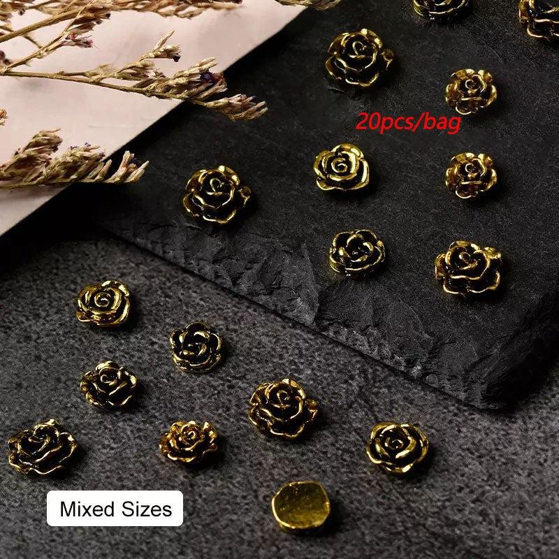 20 Vintage Camellia Nail Art Charms Dark Rose Alloy Spring Summer