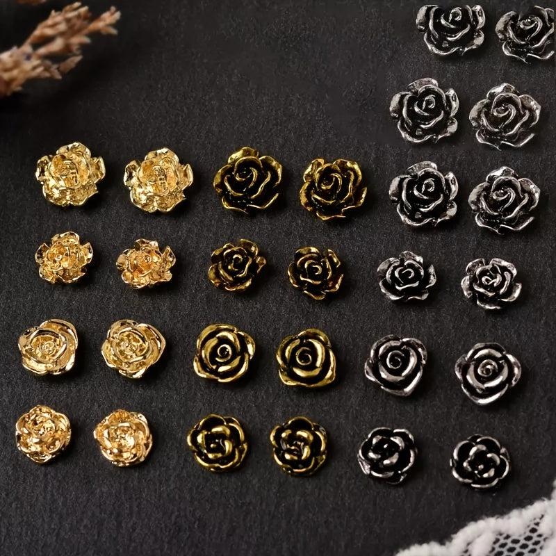 20 Vintage Camellia Nail Art Charms Dark Rose Alloy Spring Summer
