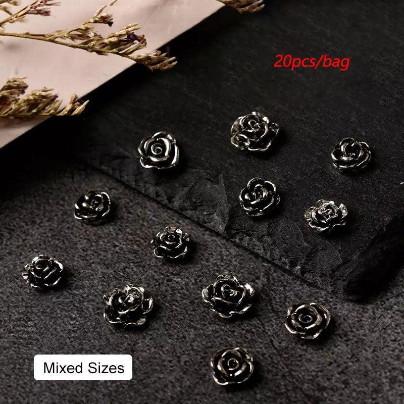 20 Vintage Camellia Nail Art Charms Dark Rose Alloy Spring Summer