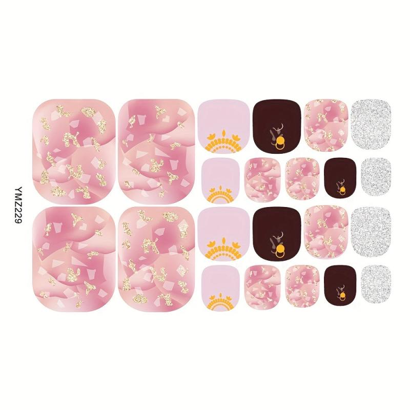Pink Waterproof Toenail Polish Stickers Self Adhesive Art Decal Strips