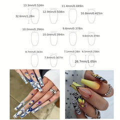 Summer Press On Nails 48 pcs Long Coffin Glue On Nails Set with Adhesive Tabs