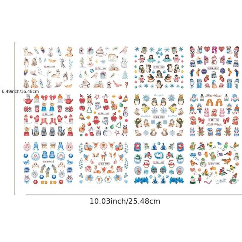 12pcs Snowflake Christmas Nail Stickers Adhesive Nail Art Decals for Women