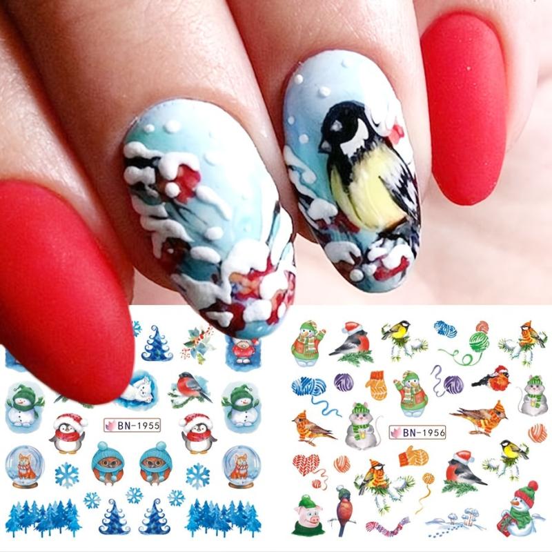12pcs Snowflake Christmas Nail Stickers Adhesive Nail Art Decals for Women