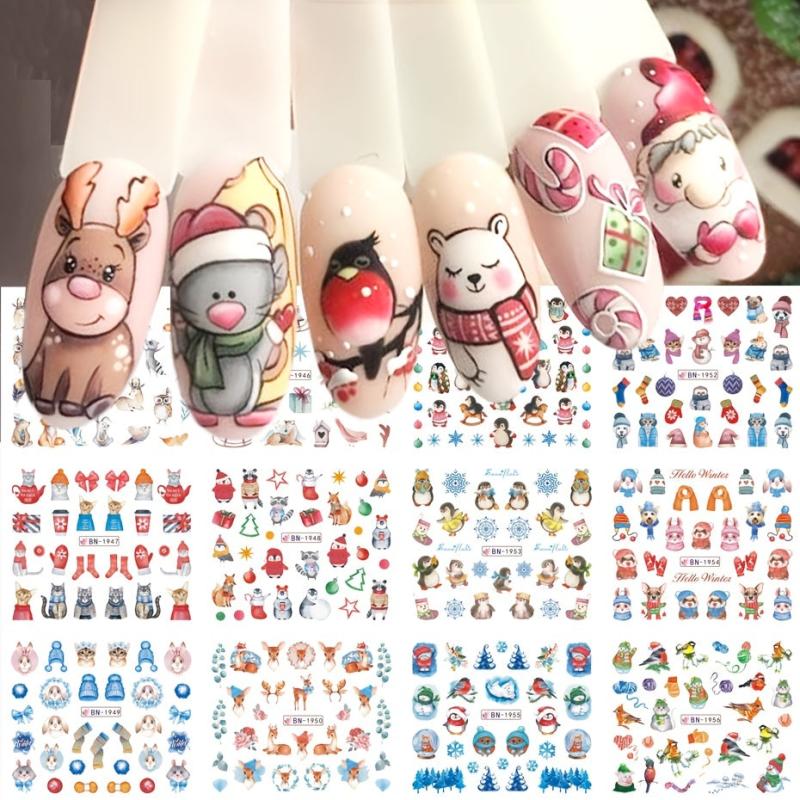 12pcs Snowflake Christmas Nail Stickers Adhesive Nail Art Decals for Women