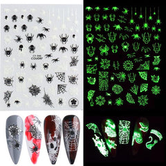 6pcs 3D Luminous Halloween Nail Stickers Self Adhesive Nail Art Decals