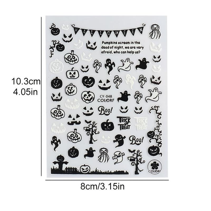 6pcs 3D Luminous Halloween Nail Stickers Self Adhesive Nail Art Decals