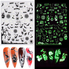 6pcs 3D Luminous Halloween Nail Stickers Self Adhesive Nail Art Decals