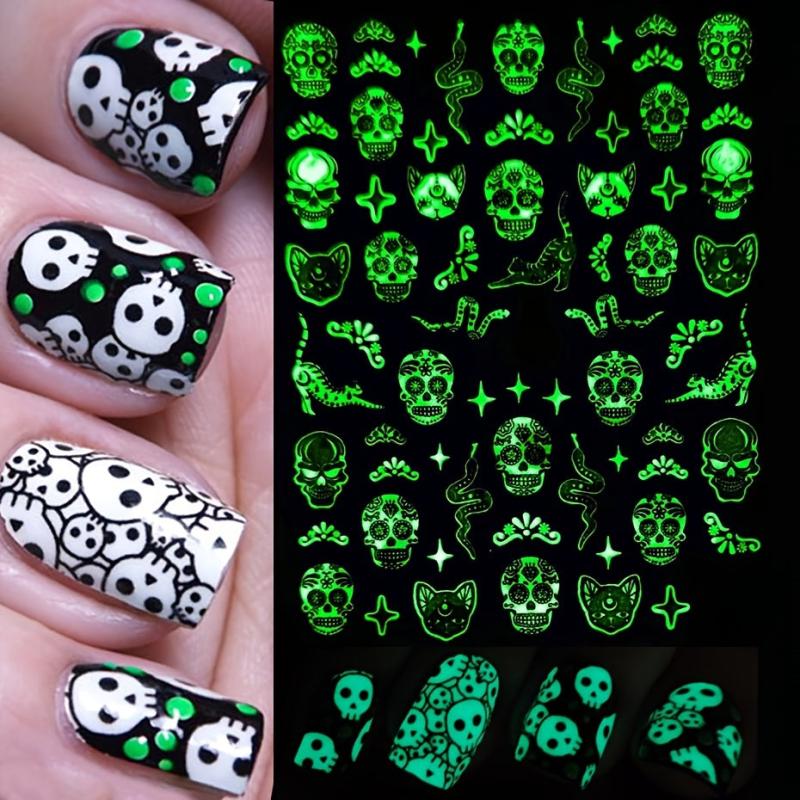 6pcs 3D Luminous Halloween Nail Stickers Self Adhesive Nail Art Decals