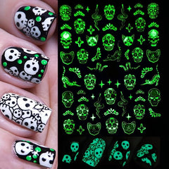 6pcs 3D Luminous Halloween Nail Stickers Self Adhesive Nail Art Decals