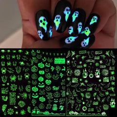 6pcs 3D Luminous Halloween Nail Stickers Self Adhesive Nail Art Decals