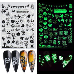 6pcs 3D Luminous Halloween Nail Stickers Self Adhesive Nail Art Decals