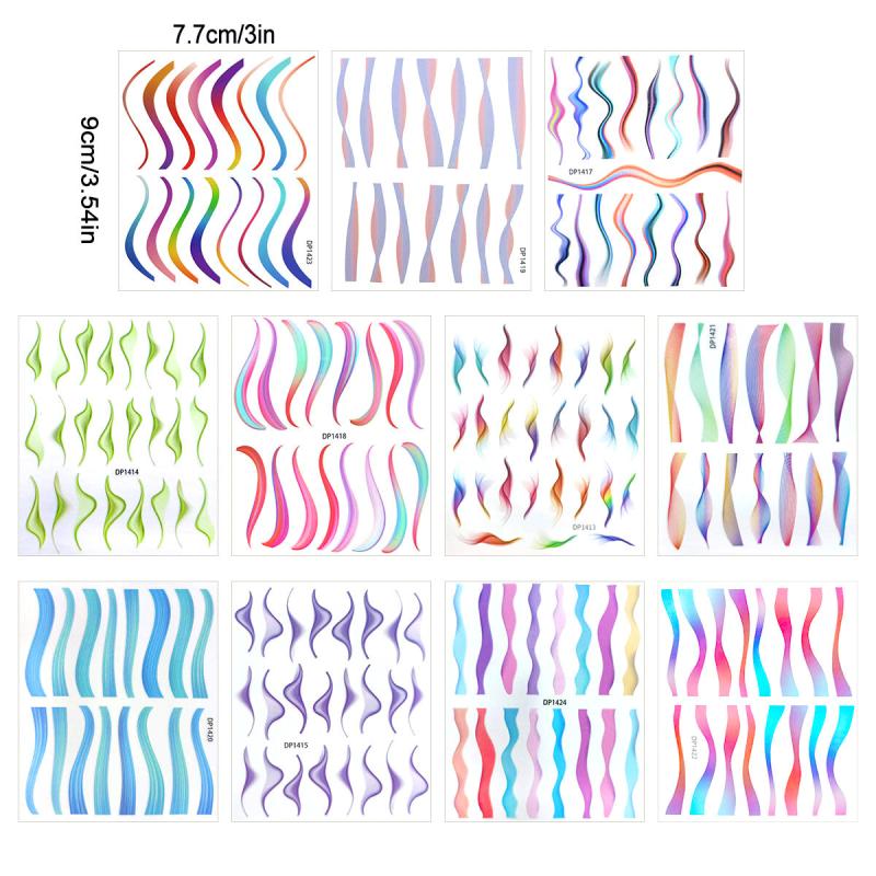 Colorful Wavy Stripes Nail Art Stickers Self Adhesive French Line Decals