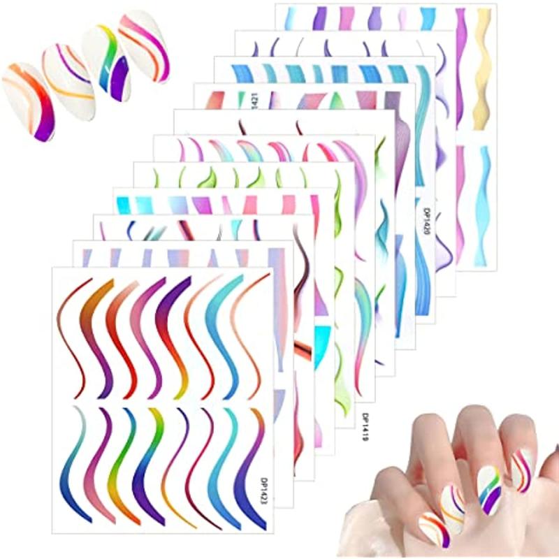 Colorful Wavy Stripes Nail Art Stickers Self Adhesive French Line Decals