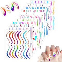 Colorful Wavy Stripes Nail Art Stickers Self Adhesive French Line Decals