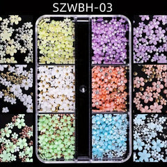 Flower Nail Charms Silver Pearls Cherry Blossoms Nail Rhinestones 6 Grids
