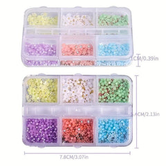Flower Nail Charms Silver Pearls Cherry Blossoms Nail Rhinestones 6 Grids