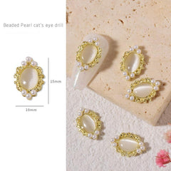 5pcs Nail Art Charms Cat Eye & Pearl 3D Alloy Nail Art Accessories