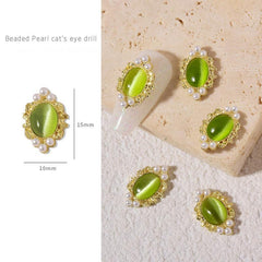 5pcs Nail Art Charms Cat Eye & Pearl 3D Alloy Nail Art Accessories