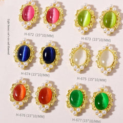 5pcs Nail Art Charms Cat Eye & Pearl 3D Alloy Nail Art Accessories