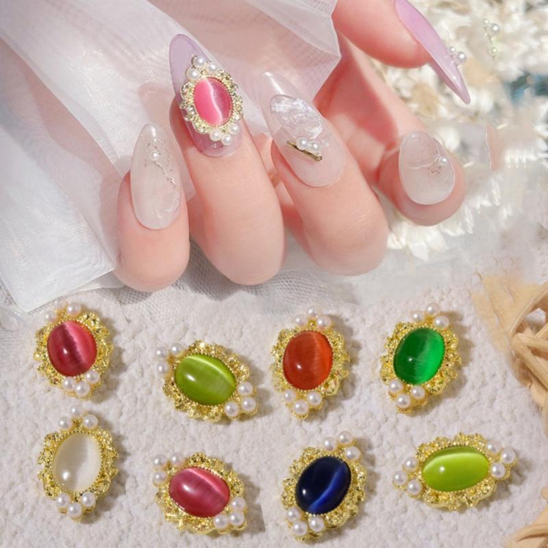 5pcs Nail Art Charms Cat Eye & Pearl 3D Alloy Nail Art Accessories
