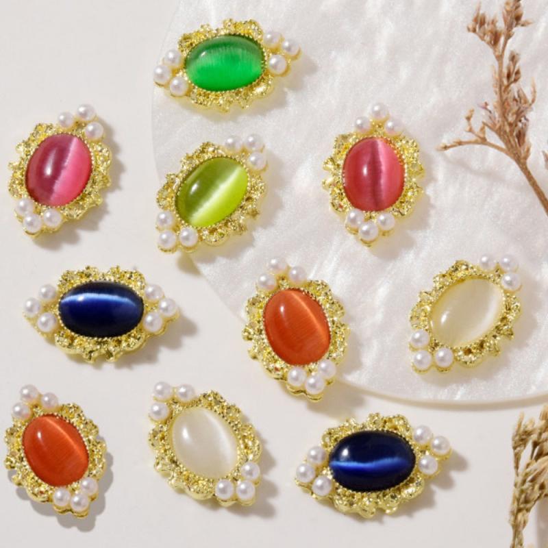 5pcs Nail Art Charms Cat Eye & Pearl 3D Alloy Nail Art Accessories