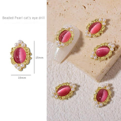 5pcs Nail Art Charms Cat Eye & Pearl 3D Alloy Nail Art Accessories
