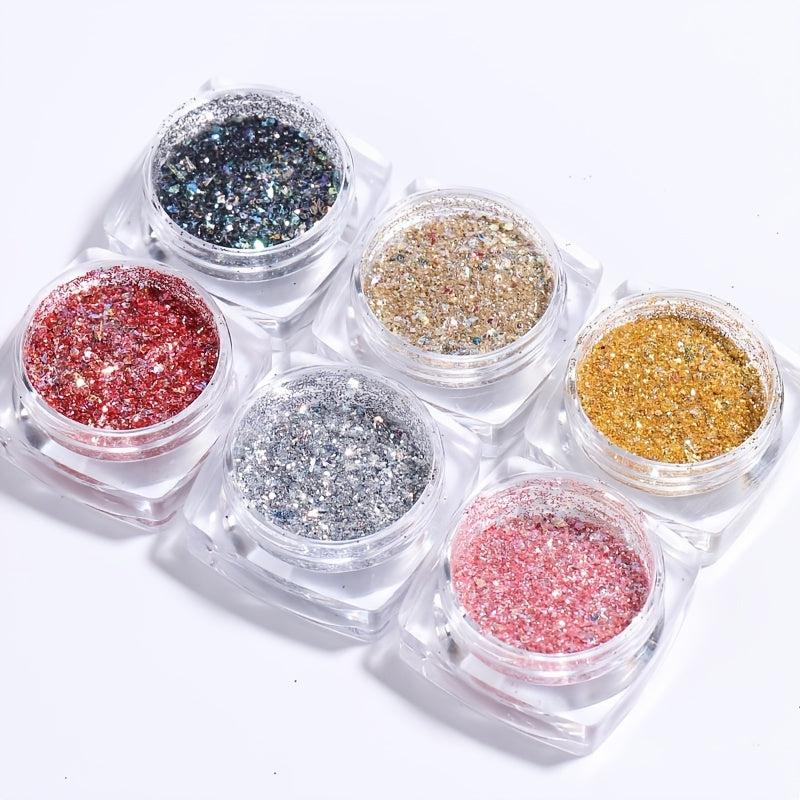 6 Boxes Holographic Nail Glitter Sequins Manicure DIY
