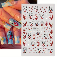 Clown Nail Stickers 3D Self Adhesive Ghost Face Scary Funny Halloween Nail Art
