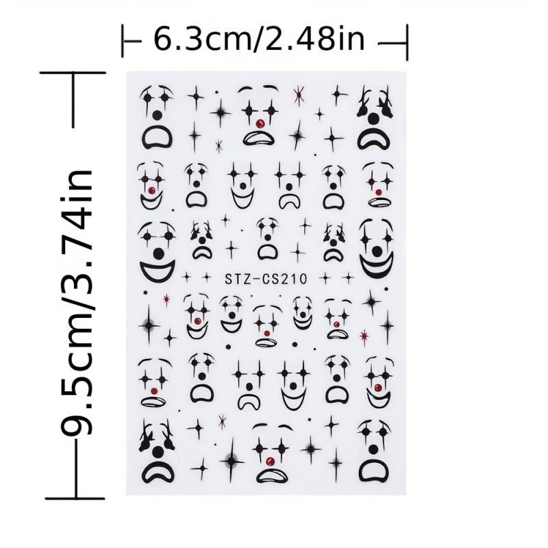 Clown Nail Stickers 3D Self Adhesive Ghost Face Scary Funny Halloween Nail Art