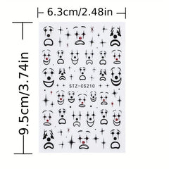 Clown Nail Stickers 3D Self Adhesive Ghost Face Scary Funny Halloween Nail Art