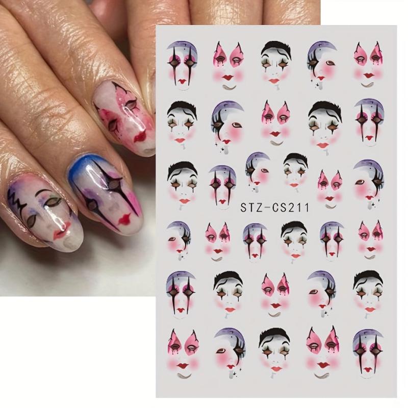 Clown Nail Stickers 3D Self Adhesive Ghost Face Scary Funny Halloween Nail Art