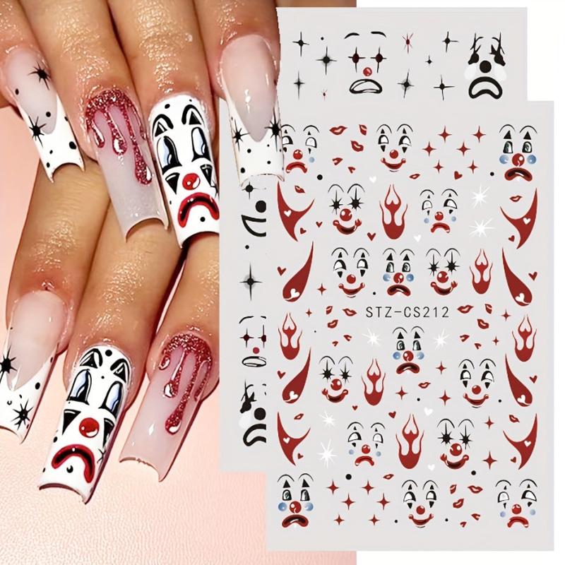 Clown Nail Stickers 3D Self Adhesive Ghost Face Scary Funny Halloween Nail Art