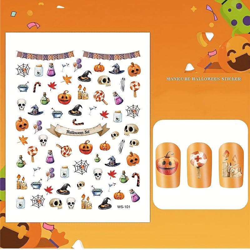 8pcs Halloween Nail Art Stickers Skull Pumpkin Bat Ghost Nail Art Decals