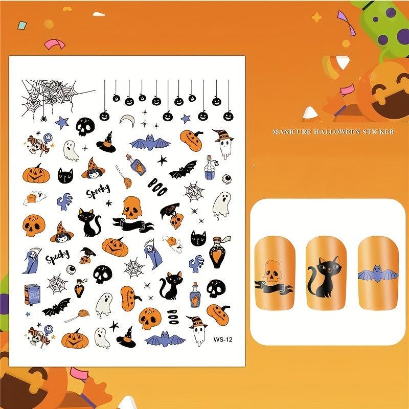 8pcs Halloween Nail Art Stickers Skull Pumpkin Bat Ghost Nail Art Decals