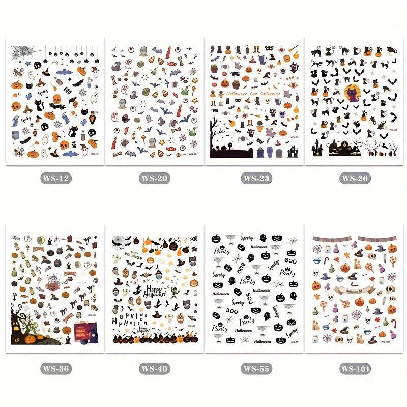 8pcs Halloween Nail Art Stickers Skull Pumpkin Bat Ghost Nail Art Decals