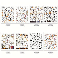 8pcs Halloween Nail Art Stickers Skull Pumpkin Bat Ghost Nail Art Decals