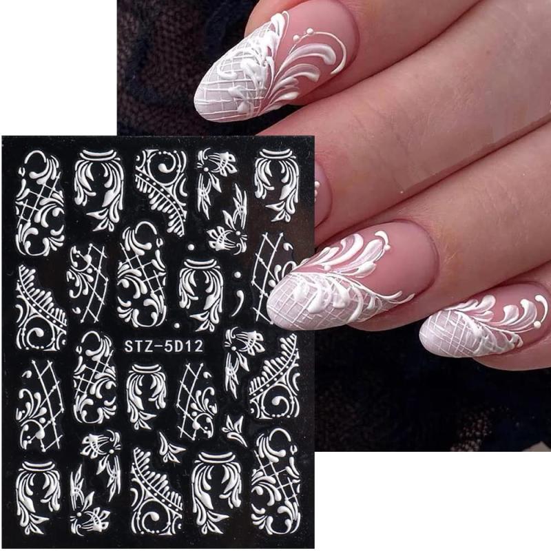 5D Embossed Flower Lace Nail Art Stickers Self Adhesive Decals