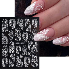 5D Embossed Flower Lace Nail Art Stickers Self Adhesive Decals