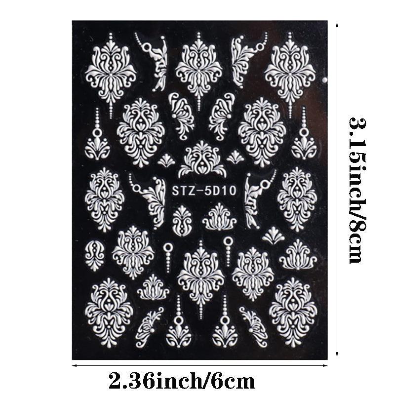 5D Embossed Flower Lace Nail Art Stickers Self Adhesive Decals