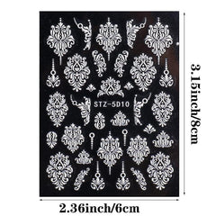 5D Embossed Flower Lace Nail Art Stickers Self Adhesive Decals