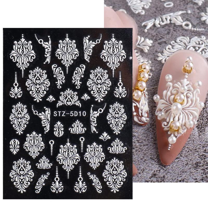 5D Embossed Flower Lace Nail Art Stickers Self Adhesive Decals