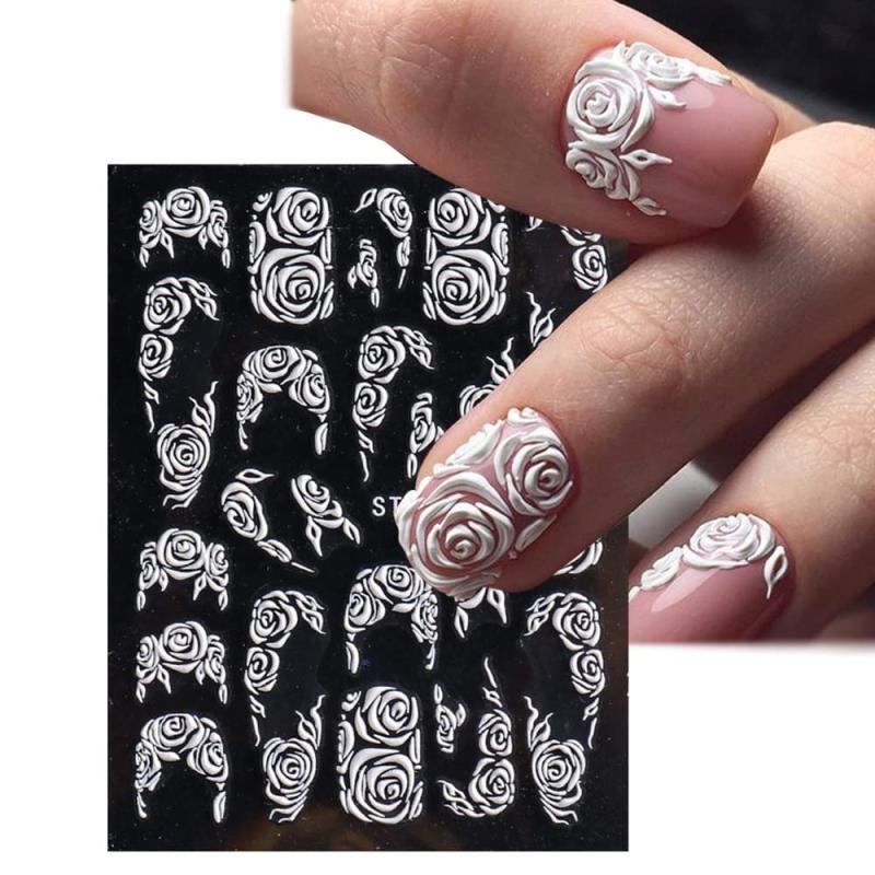5D Embossed Flower Lace Nail Art Stickers Self Adhesive Decals
