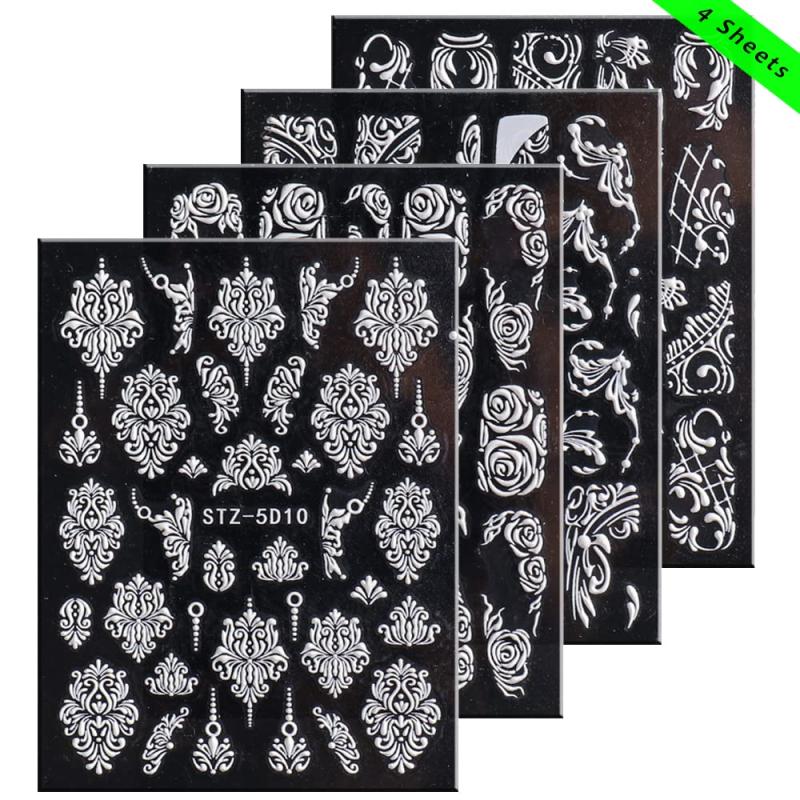 5D Embossed Flower Lace Nail Art Stickers Self Adhesive Decals