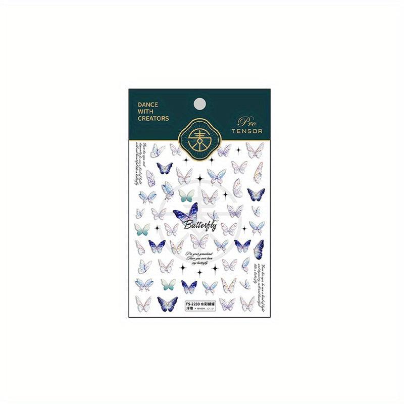 Butterfly Art Stickers Holographic 5D Engraved Nail Self Adhesive Sticker