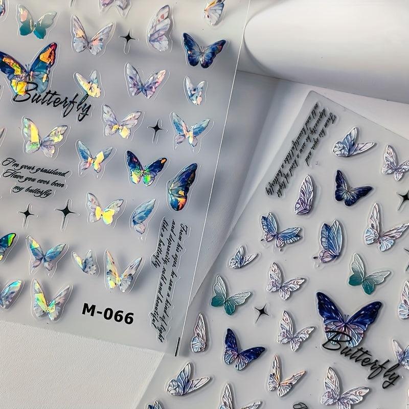 Butterfly Art Stickers Holographic 5D Engraved Nail Self Adhesive Sticker