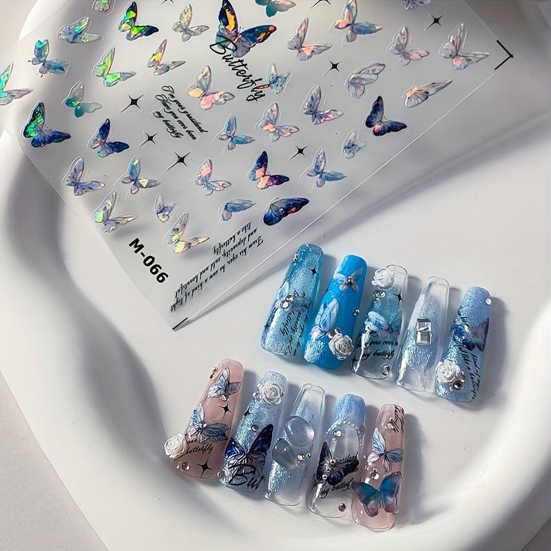 Butterfly Art Stickers Holographic 5D Engraved Nail Self Adhesive Sticker