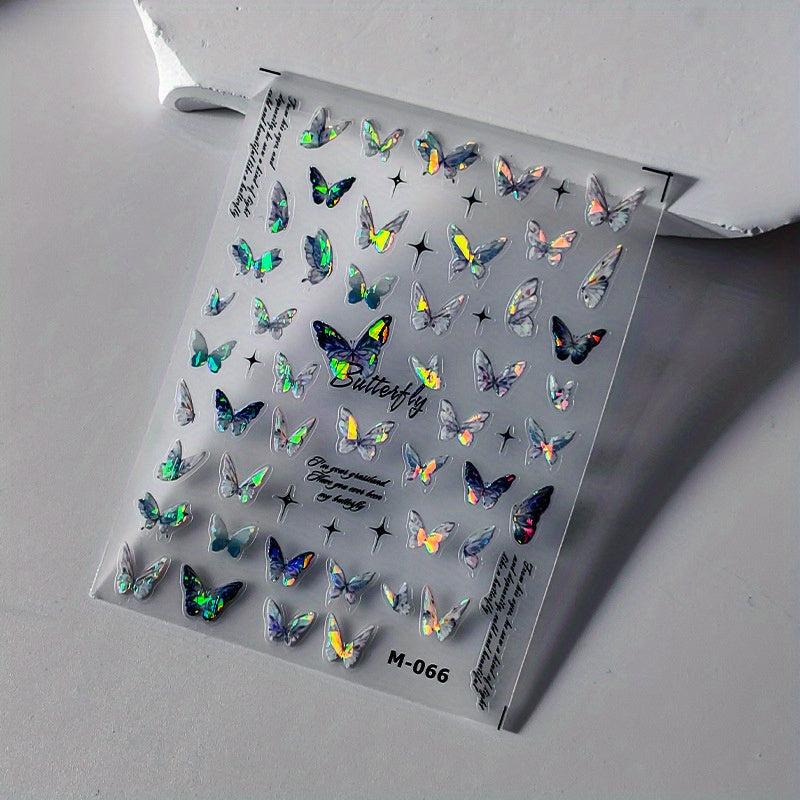 Butterfly Art Stickers Holographic 5D Engraved Nail Self Adhesive Sticker