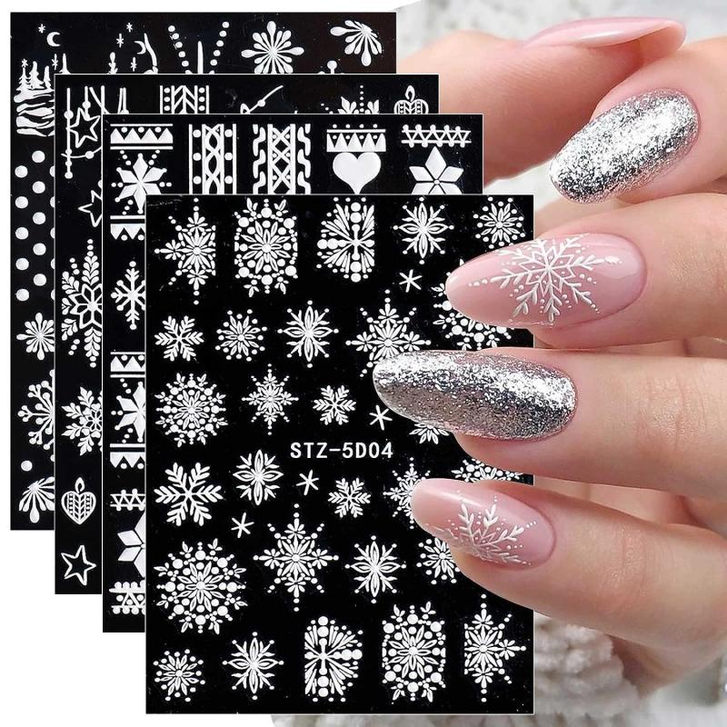 3D Embossed Christmas Snowflake Nail Art Stickers Decals