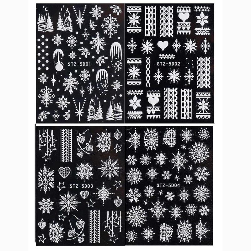 3D Embossed Christmas Snowflake Nail Art Stickers Decals