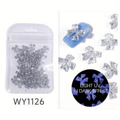 50pcs Luminous Resin Nail Art Charms 3D Florescent Rose Butterfly Bow